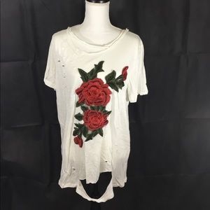 Emory Park Rose Distressed Tunic Tee